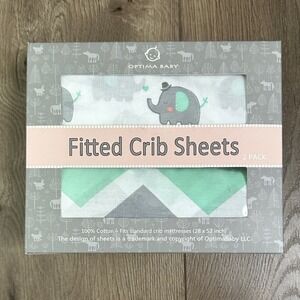 Optima Baby 2‎ Pack Fitted Soft Cotton Fitted Crib Sheets Green White